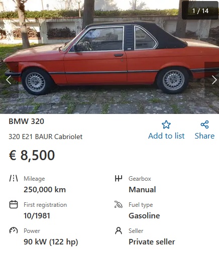 BMW E21 320 Cabriolet BAUR 1981 122 HP