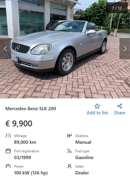 Mercedes Benz SLK 200 R170 136 HP 9900 EUR