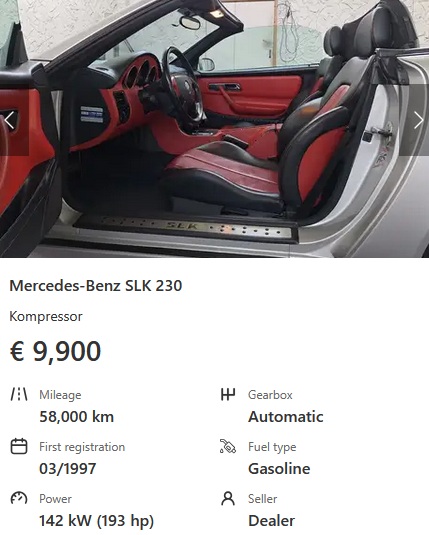Mercedes Benz SLK 230 Kompressor 193 HP Automatic R170 9900 EUR