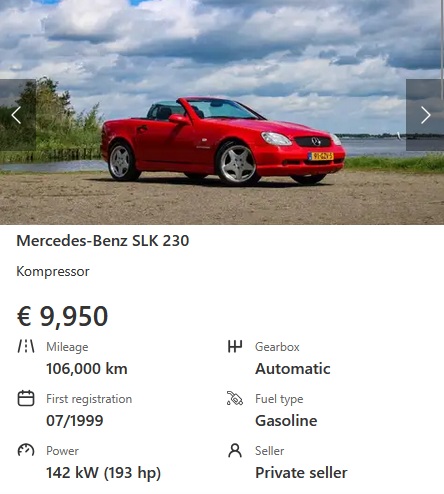 Mercedes Benz SLK 230 Kompressor 193 HP Automatic R170 RED 9950 EUR