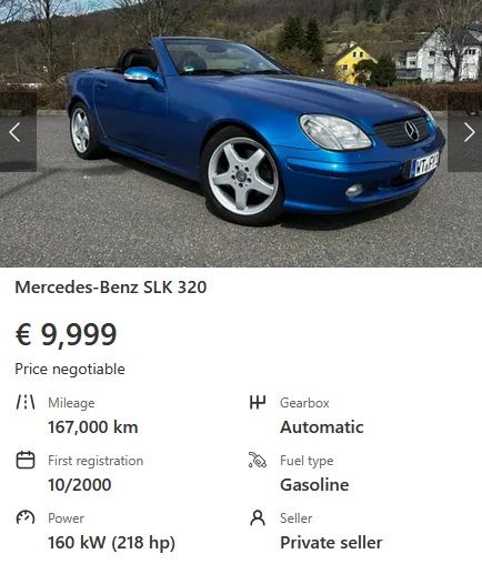 Mercedes Benz SLK 320 218 HP Manual R170 BLUE 9999 EUR