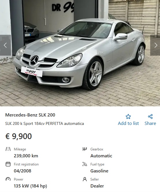 Mercedes SLK 200 Kompressor 184 HP 2008 1