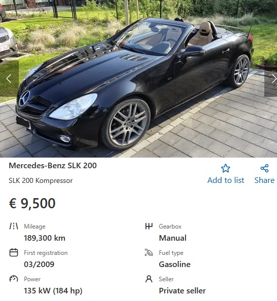 Mercedes SLK 200 Kompressor 184 HP 2009 1