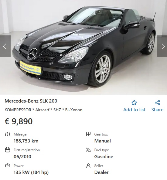 Mercedes SLK 200 Kompressor 184 HP 2010 1