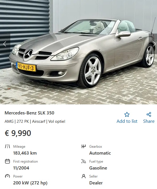 Mercedes SLK 350 R171 272 HP 2004