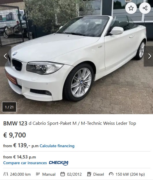 BMW 123d series 1 204 HP Cabrio